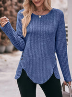 Ribbed Knit Long Sleeve T-Shirt