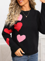 Valentine's Day Heart Pattern Round Neck Sweater