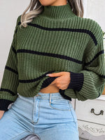 Full Size Striped Mock Neck Knit Sweater Plus Size