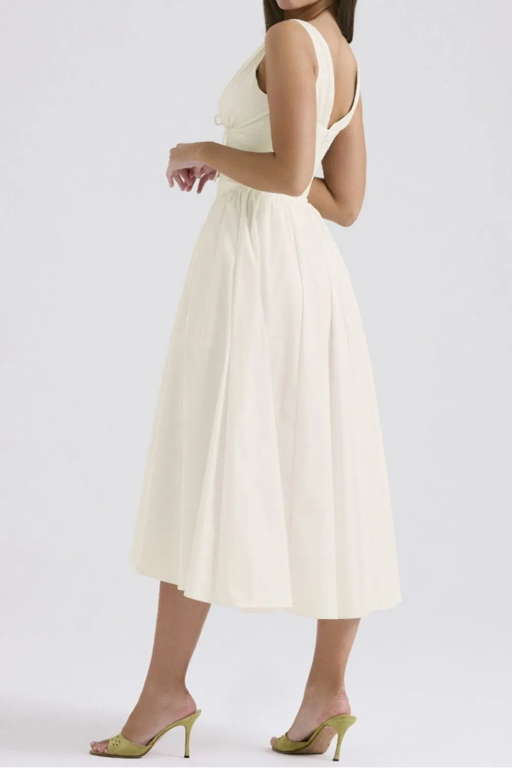 Ruched V-Neck Sleeveless Dress with Pockets