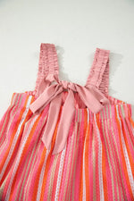 Stripe Ruffled Straps Ribbon Knot Flowy Vacation Maxi Dress