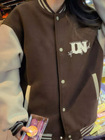 Color Block Snap Down Baseball Jacket