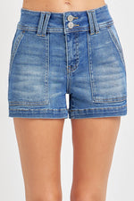 RISEN Full Size High Rise Patched Front Pocket Shorts Plus Size