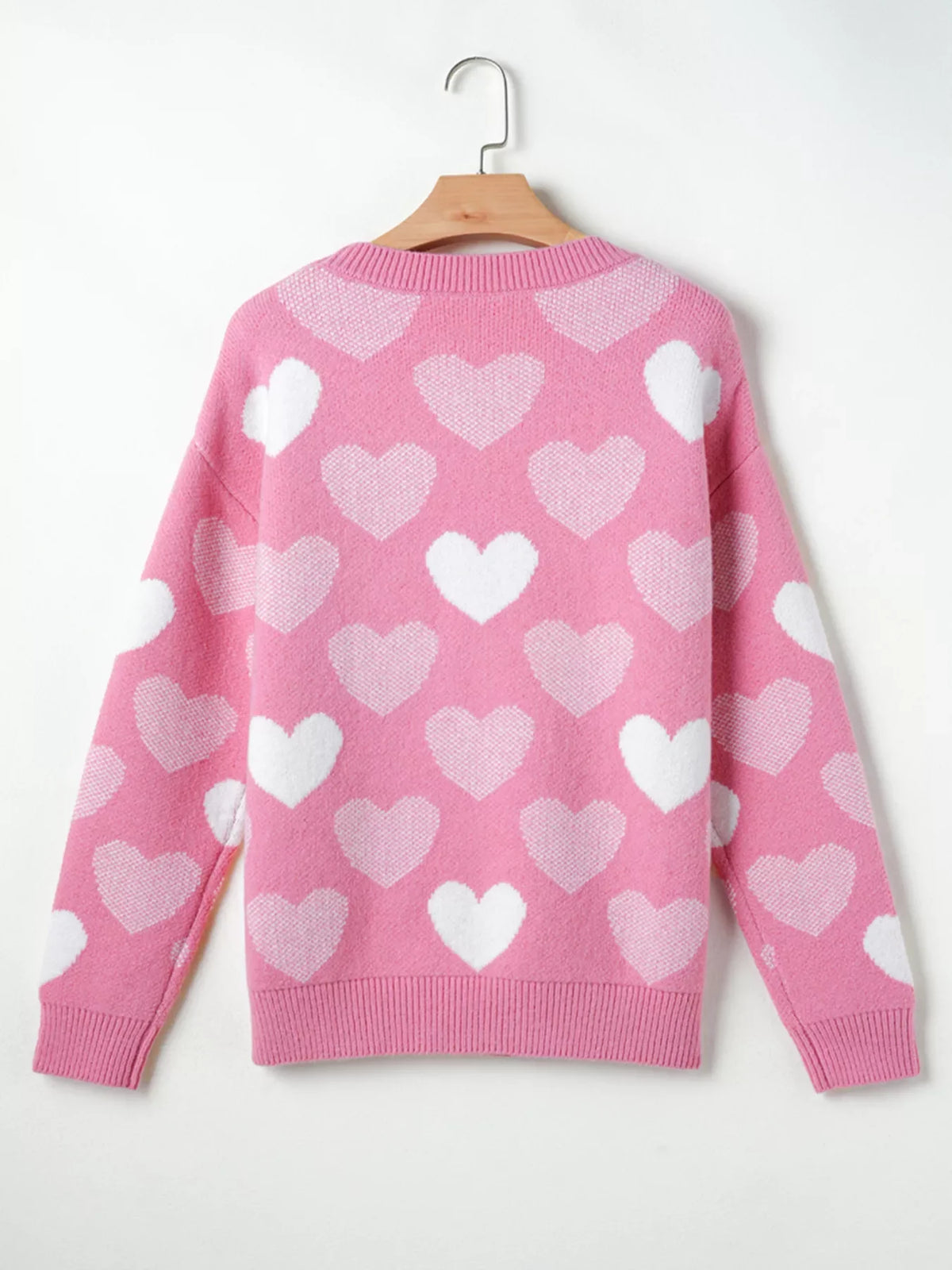 Pearled Heart Print Valentines Crew Neck Sweater