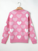 Pearled Heart Print Valentines Crew Neck Sweater
