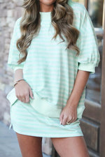 Striped Round Neck Top and Skirt Set