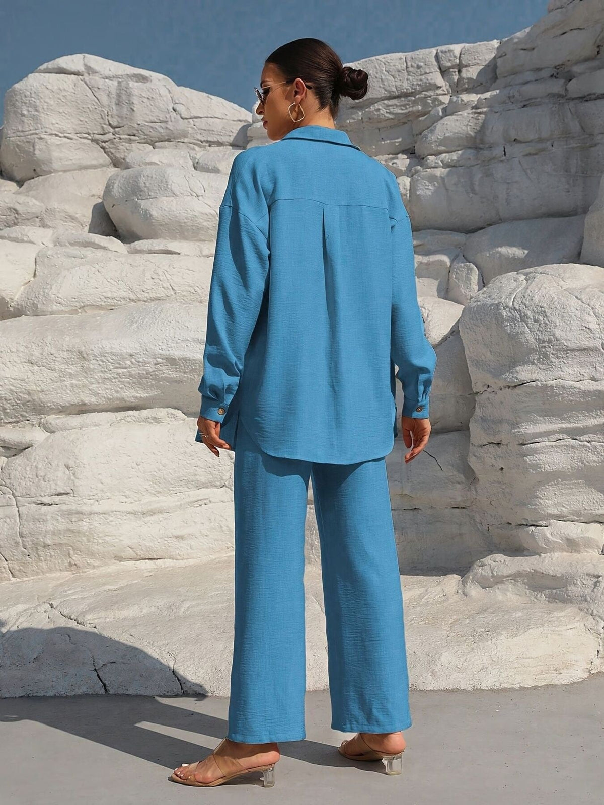 Button Up Long Sleeve Shirt and Pants Set