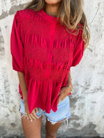 Full Size Smocked Puff Sleeve Blouse Plus Size
