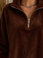 Full Size Quarter-Zip Fleece Sweatshirt Plus Size