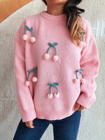 Cherry Round Neck Long Sleeve Sweater