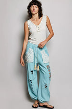 POL Studded Trim Button-Front Ruffle Detail Tank