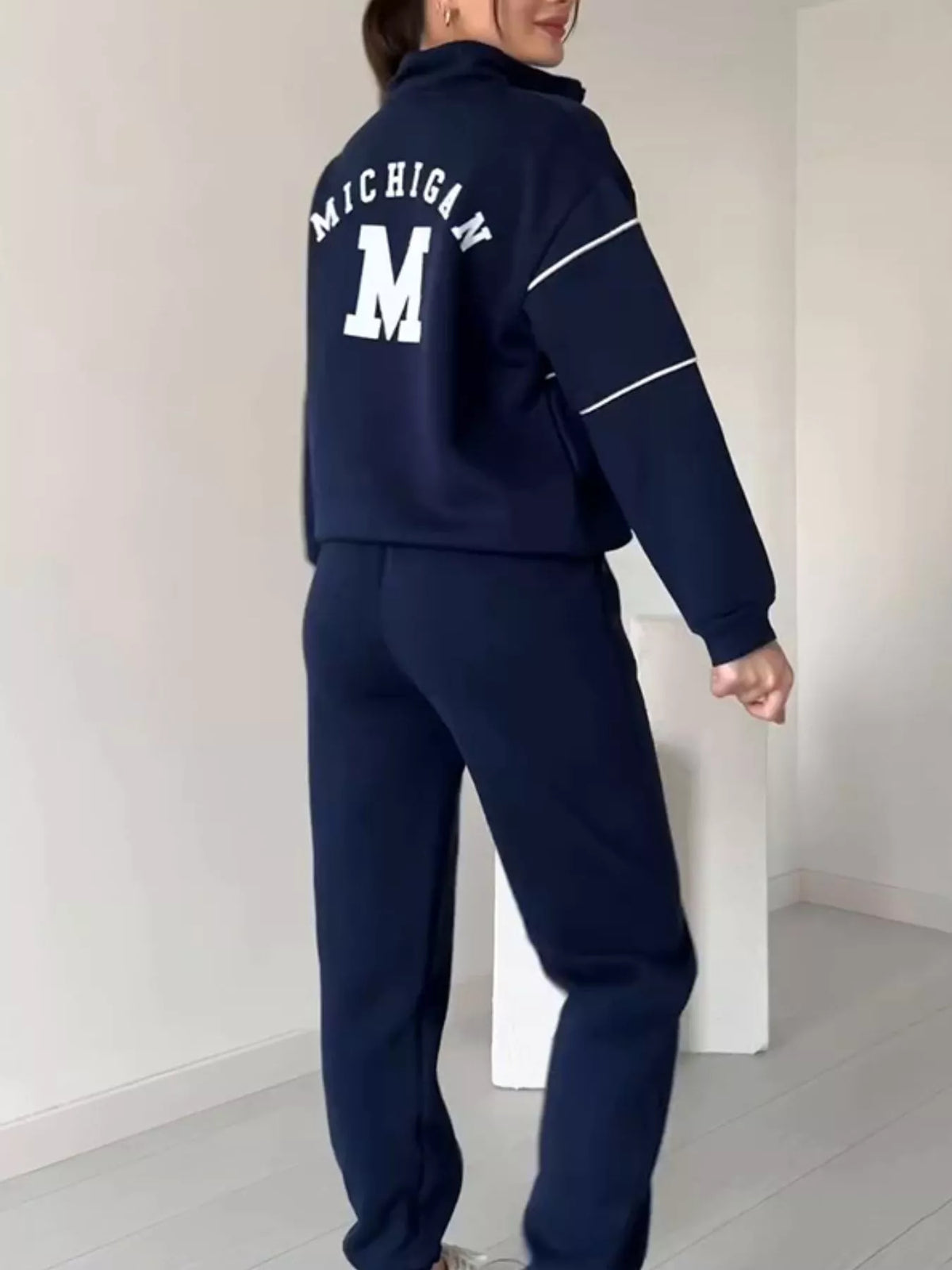 Full Size Striped Quarter Zip Top and Pants Set Plus Size