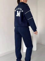 Full Size Striped Quarter Zip Top and Pants Set Plus Size