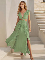 Cutout Ruffled Cap Sleeve Maxi Dress
