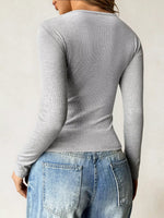 Ribbed Knit Long Sleeve Fitted T-Shirt