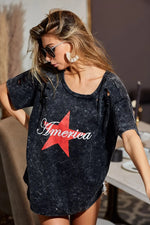 BiBi Laser Cut Mineral Washed Jersey Top withAmerica