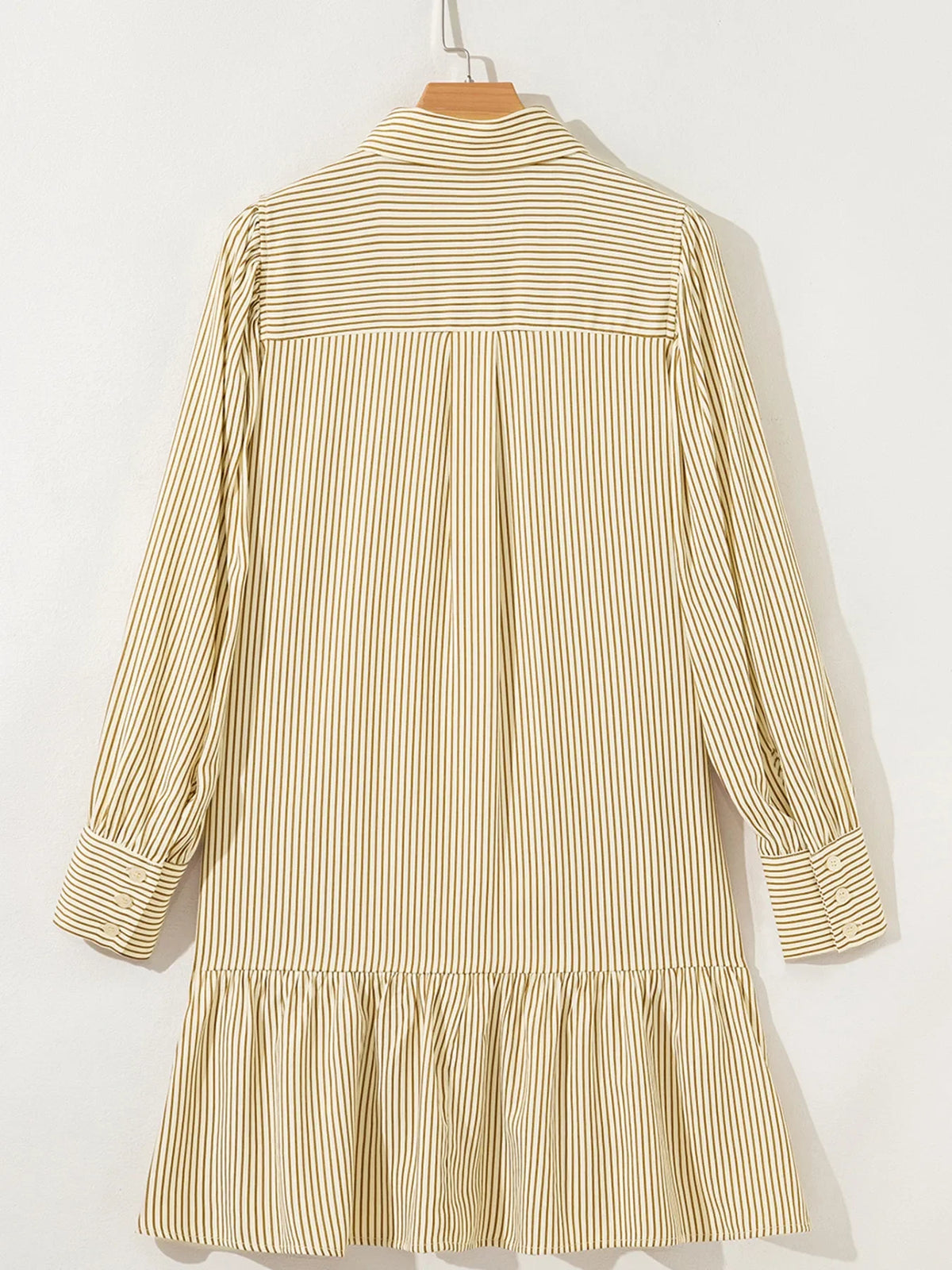 Stripe Collared Neck Cuffed Long Sleeve Drop Waist Mini Dress