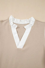 Ruffled Notched Cap Sleeve Top