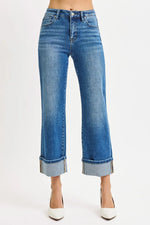 RISEN Full Size Mid Rise Crop Straight Cuffed Jeans Plus Size