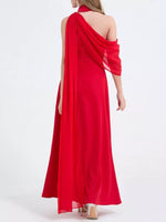 Asymmetrical Neck High Slit Maxi Dress