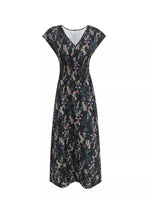 Printed V-Neck Cap Sleeve Maxi Dress