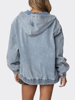 Hooded Oversized Zip Up Denim Jacket