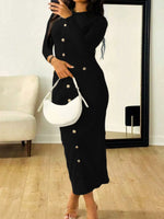 Textured Long Sleeve Midi Dress