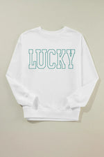 LUCKY Graphic Round Neck Long Sleeve Sweatshirt