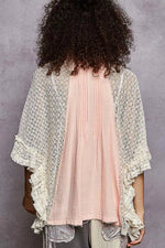 POL Button Down Front Pleated Shirt with Crochet Patch