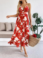 Crisscross Back Printed Midi Dress with Cutout Detail