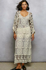 POL Open Front Floral Pattern Crochet Cardigan