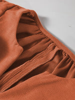 Split Neck Scallop Detail Corduroy Mini Dress