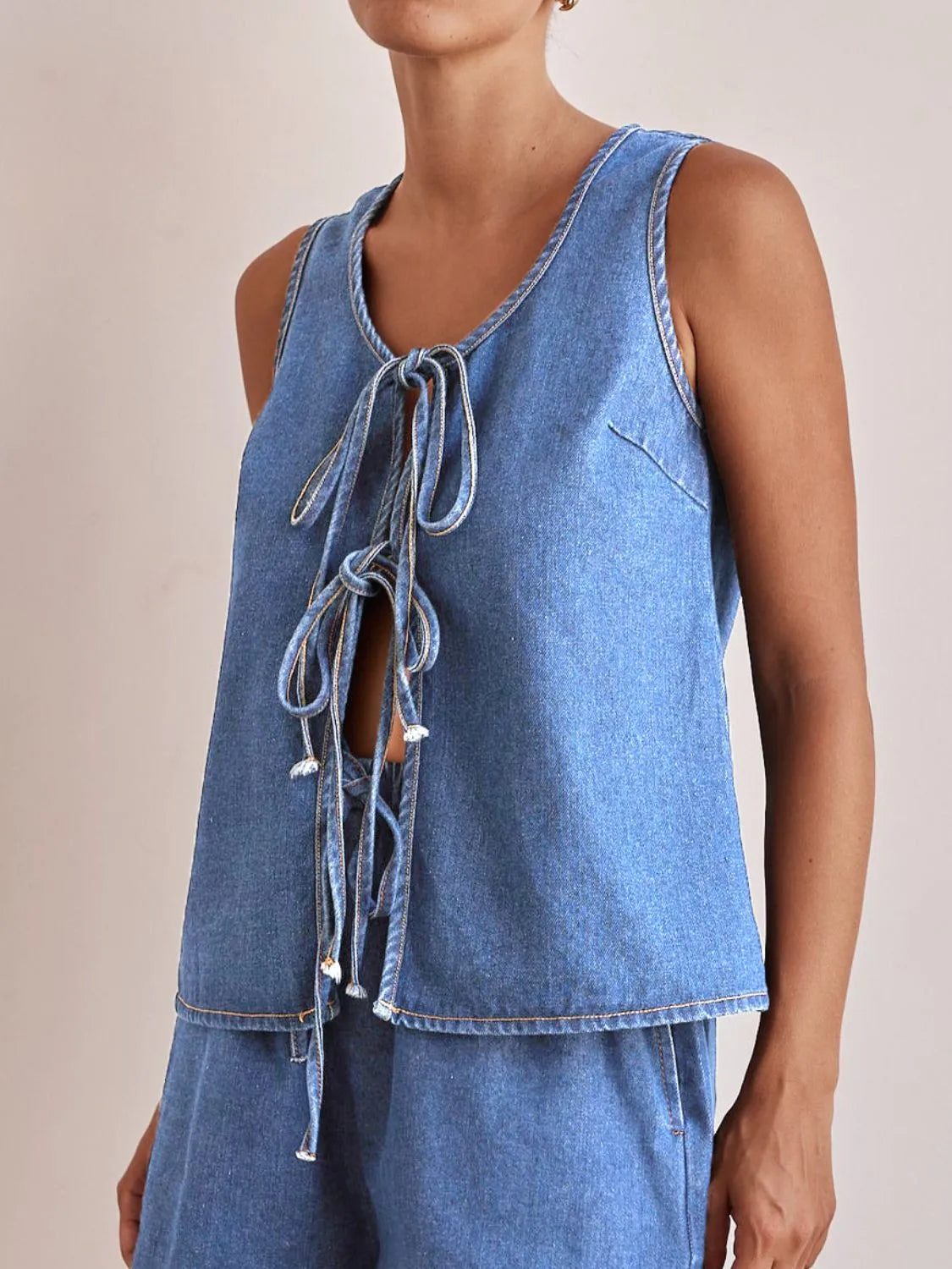 Tie Front Denim Vest