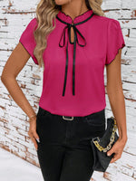 Tie Neck Short Sleeve Blouse