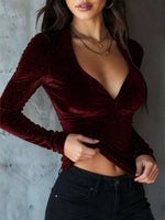 Velvet Ruched Long Sleeve T-Shirt