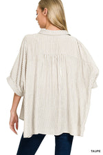 Zenana Full Size Woven Stripe Button Down Boxy Shirt Plus Size