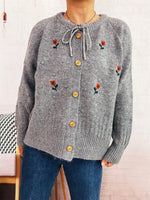 Rose Embroidered Button-Up Cardigan