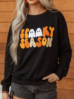 Embroidered Spooky Season Long Sleeve Round Neck Sweatshirt