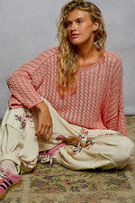 POL Cable-Knit Openwork Round Neck Cropped Sweater