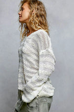 Stripe Pattern V-Neck Long Sleeve Knit Top