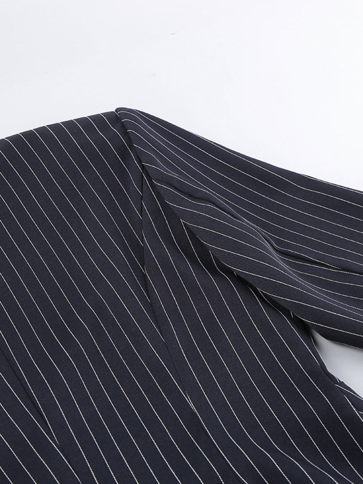 Striped Blazer & Mini Skirt Set with Neck Tie