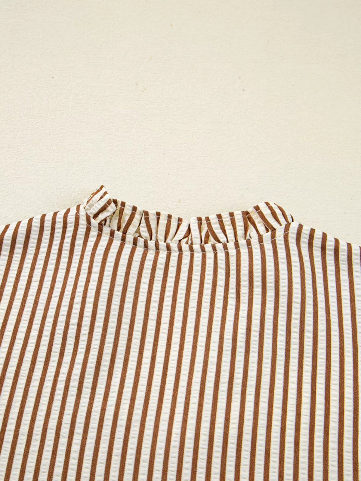 Striped Ruffled Neck Blouse with Tie Sleeves