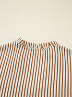 Striped Ruffled Neck Blouse with Tie Sleeves