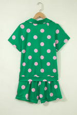 Polka Dot Print V Neck Tee Short Set