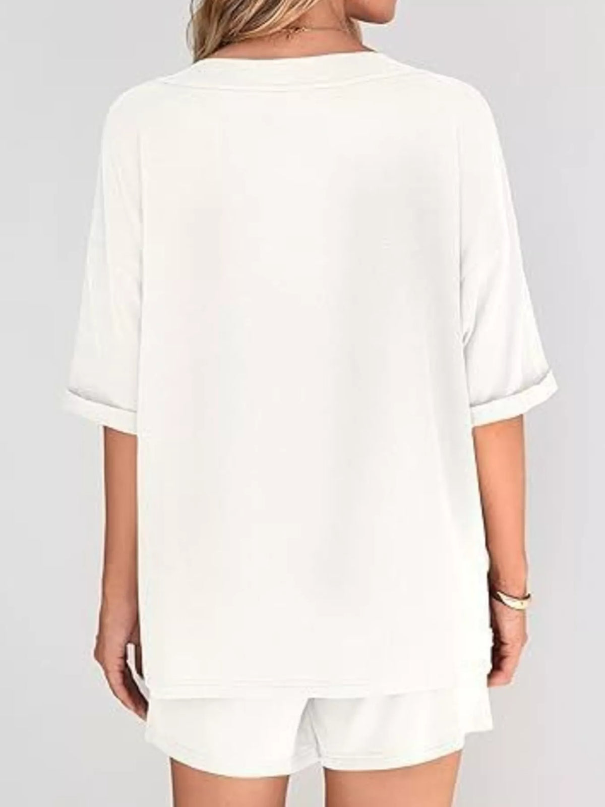 Solid Color V-Neck and Shorts Set