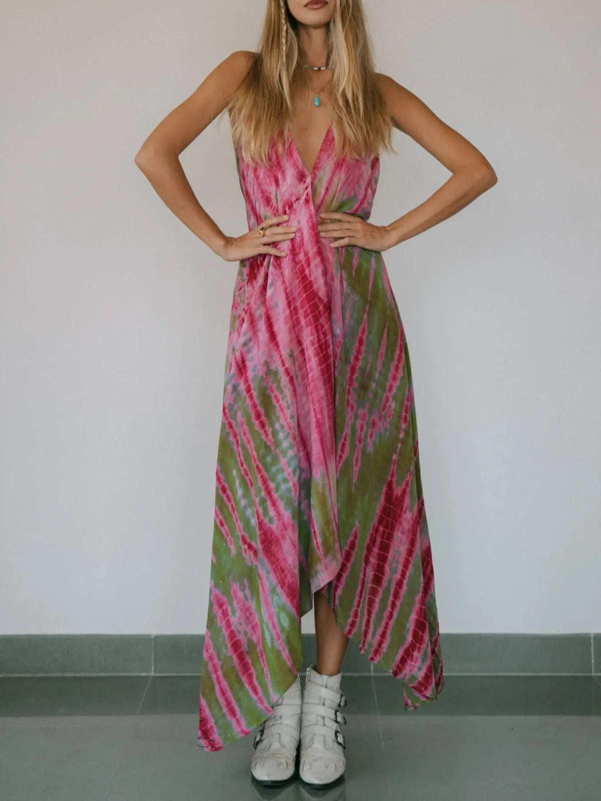 Backless Printed Halter Neck Maxi Dress