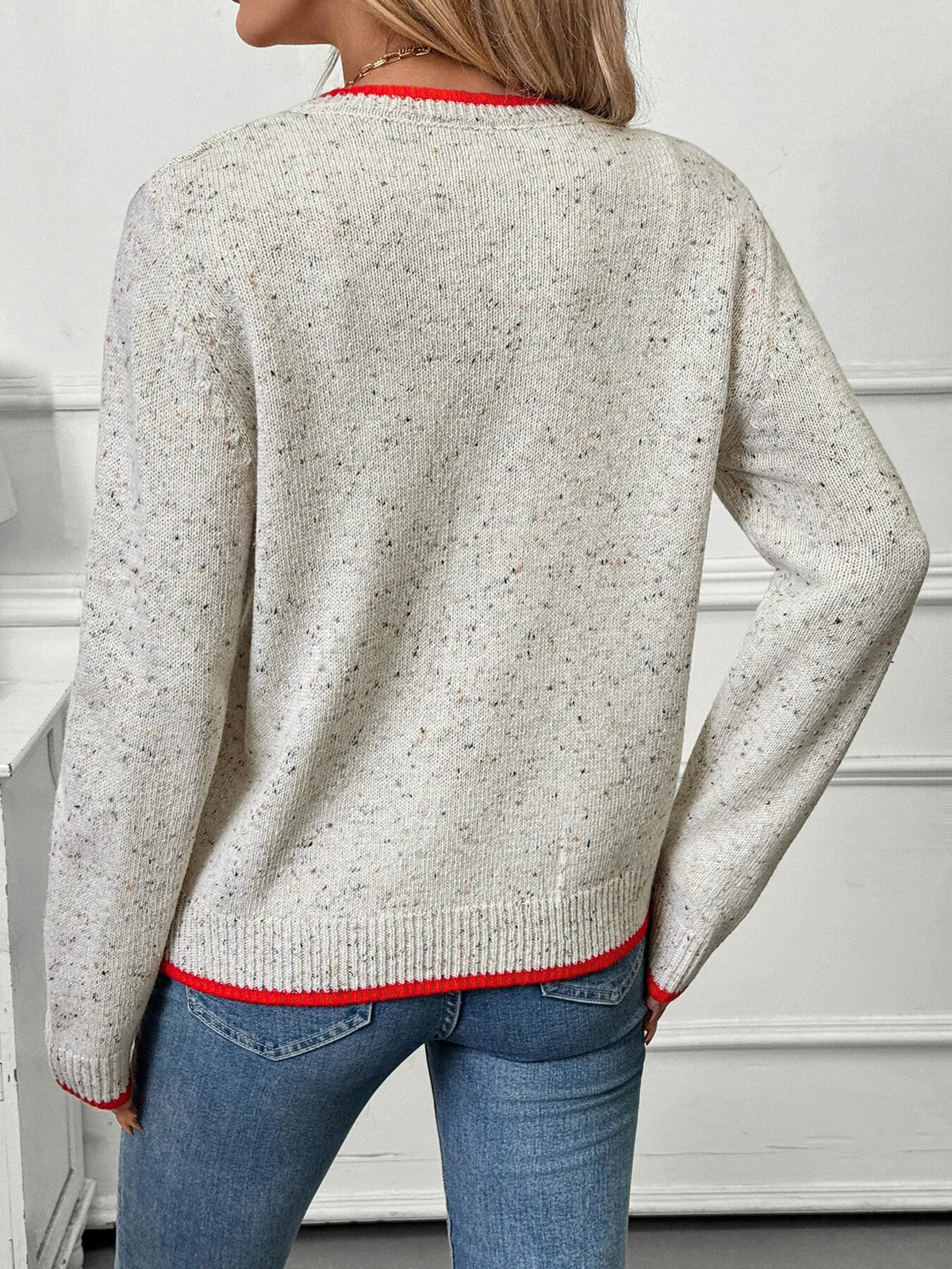 Contrast Trim Button Up Long Sleeve Cardigan