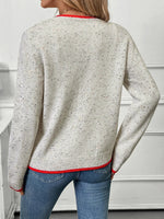 Contrast Trim Button Up Long Sleeve Cardigan