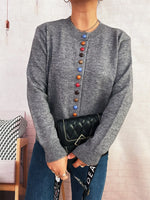 Button-Front Cardigan with Colorful Detail Buttons