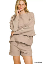 Zenana Ribbed Round Neck Pullover and Shorts Set